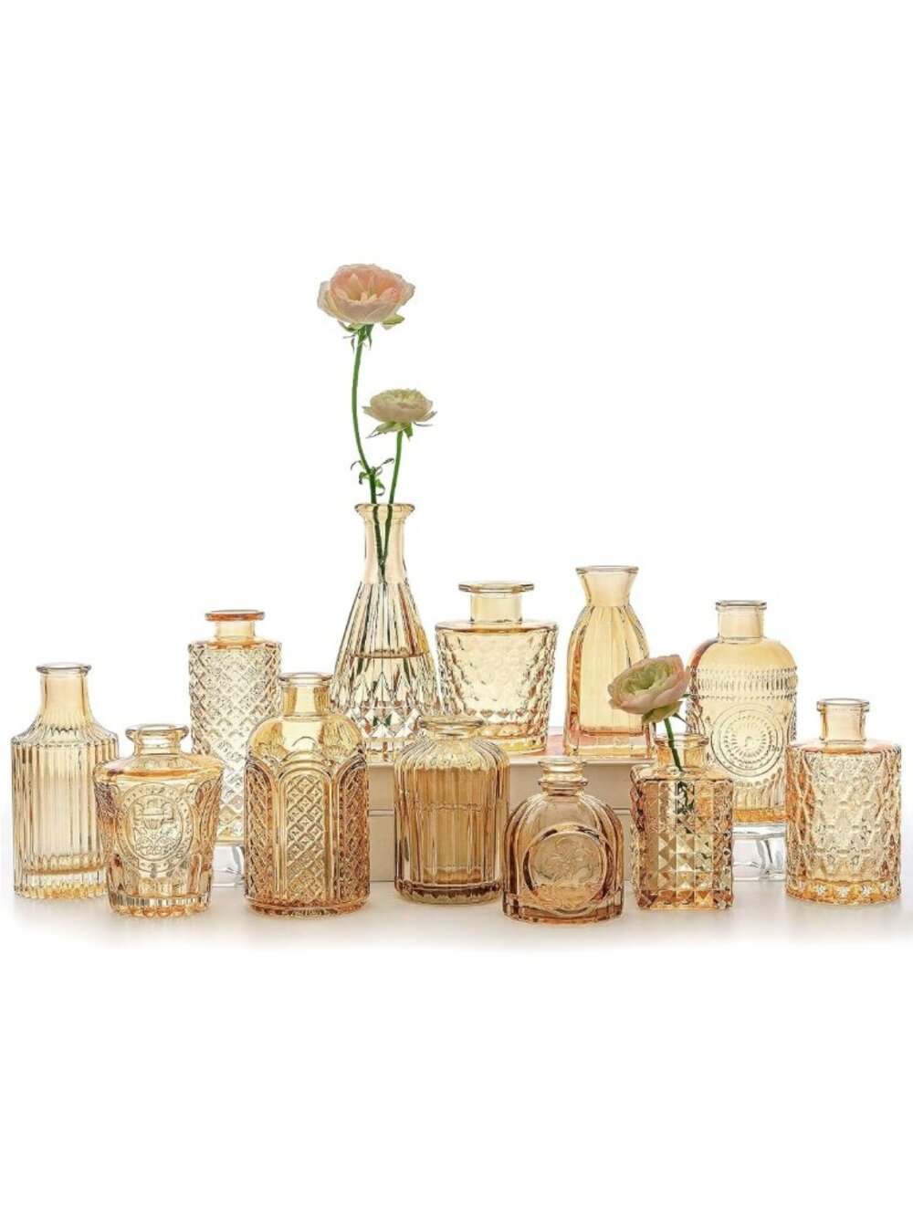 Set of 12 Small Gold Amber Glass Bud Vases - Elegant Flower Decor for Home